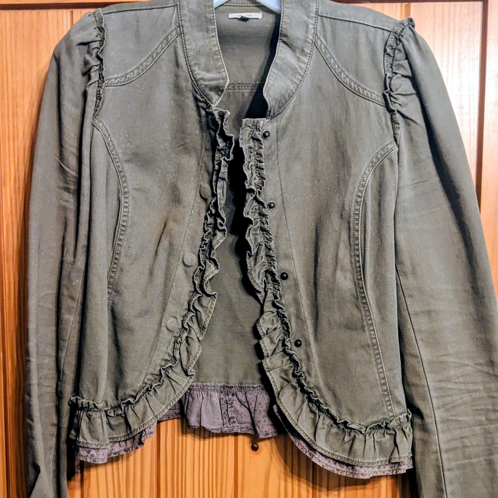 Women's Taupe/Brown Ruffled Jacket- Size Large